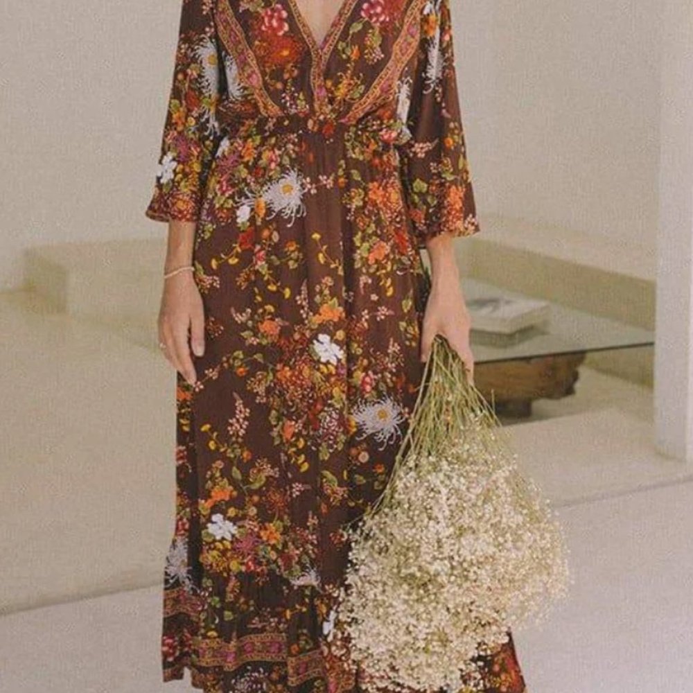 Aura Floral Maxi Dress - Brown and Multicolor